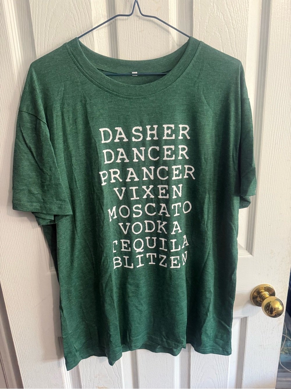 Womans Green Graphic Tee - Dasher Dancer Prancer Vixen